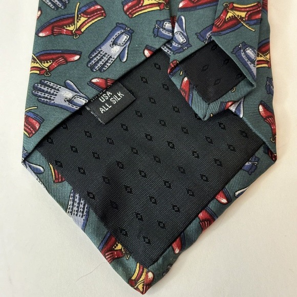Sutter & Grant Neck Tie, Golf Themed Green/Gray/Red, Shoes & Gloves All Silk USA - Picture 4 of 9